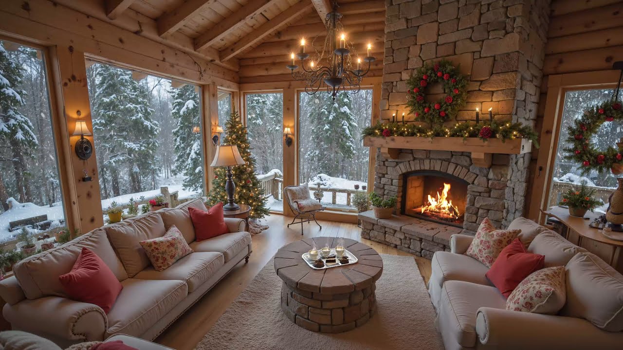 Winter Cabin with Soothing Piano Music 🔥Fireplace Ambience for Study ...