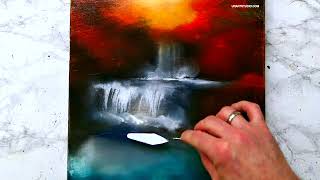 Waterfall in Sunset | creating depth with blurry background | Oval Brush painting technique