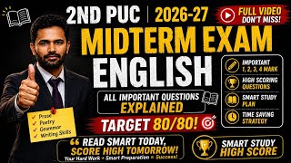 2nd PUC English Full Revision All Important Questions For Midterm Exam 2026-27 In One Video