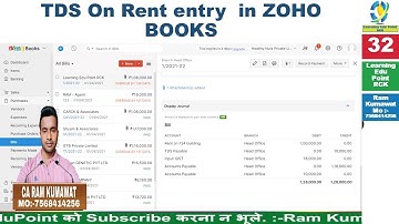 32 TDS On Rent entry  in ZOHO BOOKS ZOHO learn tutorial
