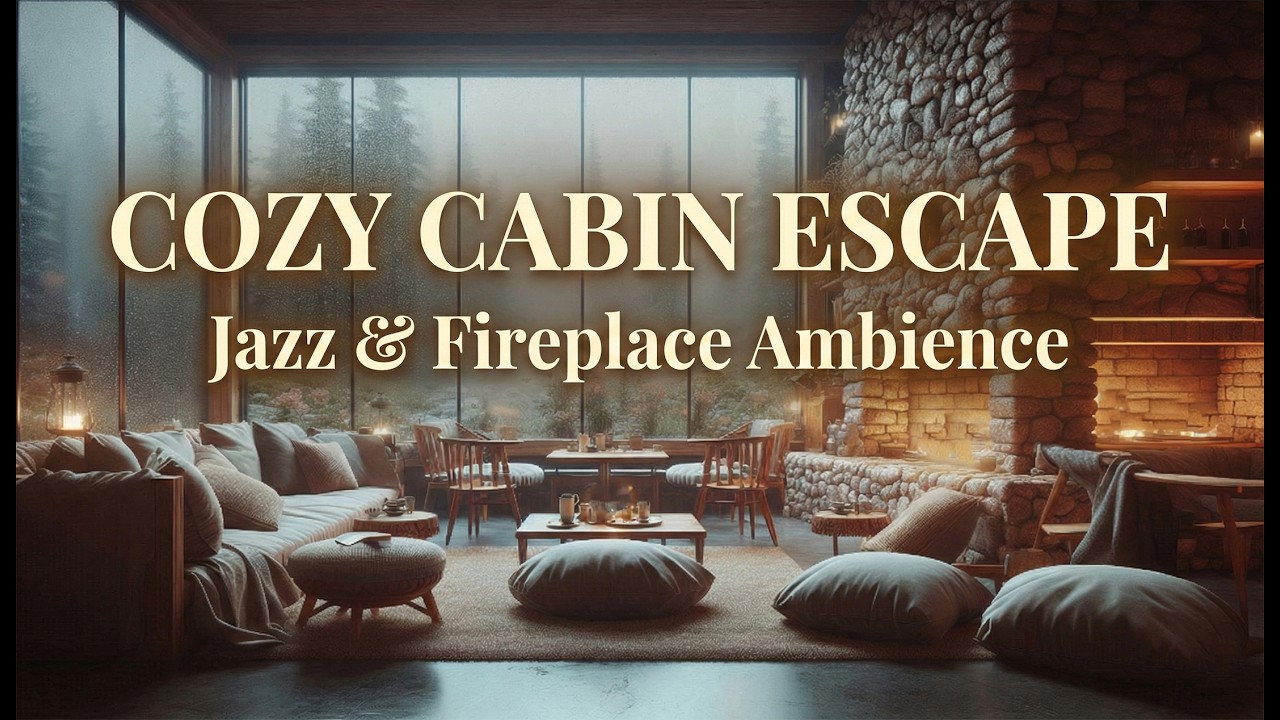 Cozy Cabin Retreat 🌧️ Warm Cello Jazz & Fireplace for Reading and Relaxing