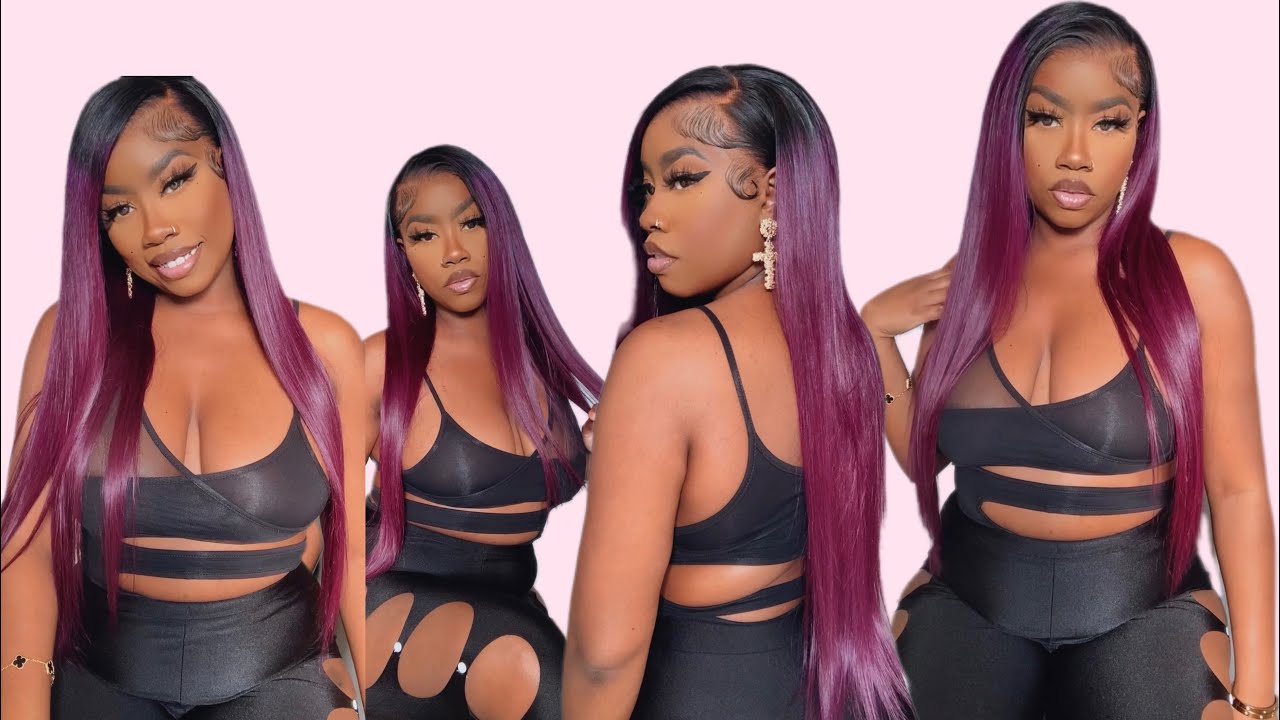 *NEW HAIR COLOR TREND* Vibrant purple ombre lace frontal wig review & install~ FT.Nadula Hair