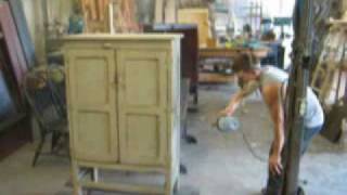 Finishing a Plasma TV Pie Safe The furniture artists at Shaka Studios show the final finishing stage of Shabby Chic Plasma TV Pie Safe.
