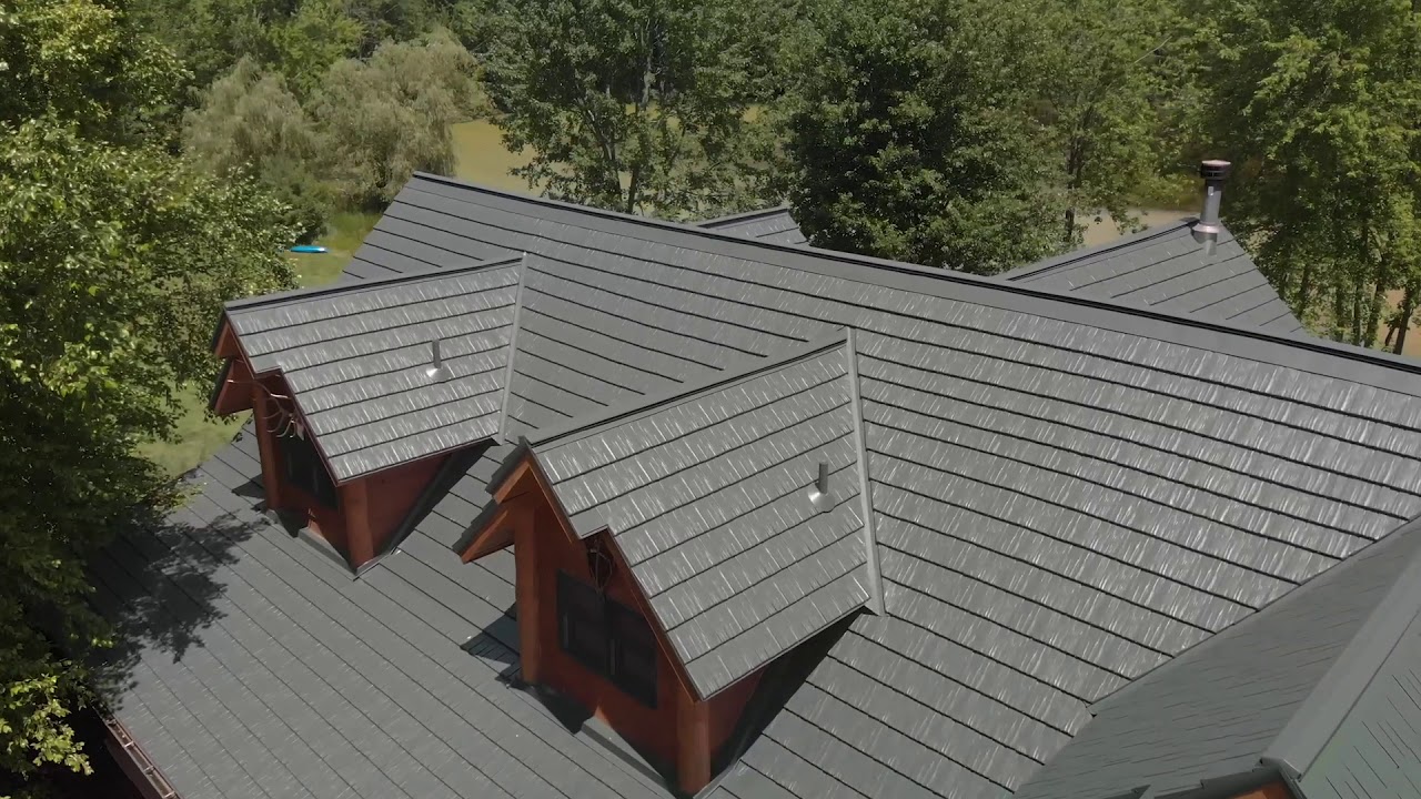 Rustic Shingle Aluminum Metal Roof in Forest Green - Drone Video - AMR of N. WI