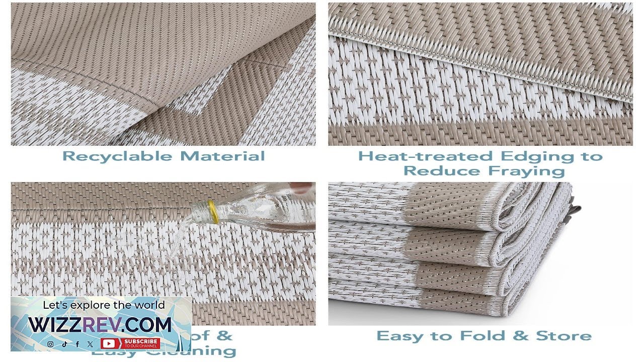 Garvee Outdoor Grey Beige 9x18 Rug Waterproof Reversible Plastic Straw Mat