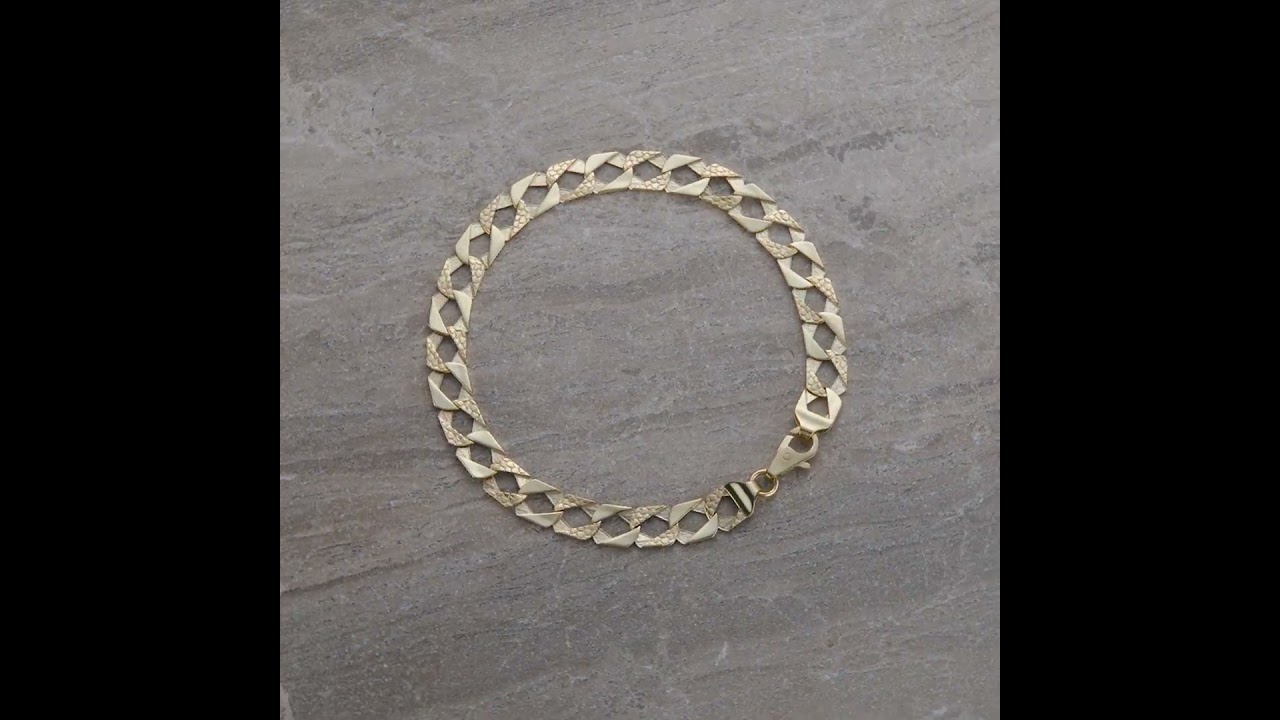 9ct Solid Gold Snake Pattern Square Curb Bracelet - 8mm Wide -  (SIZE 1)
