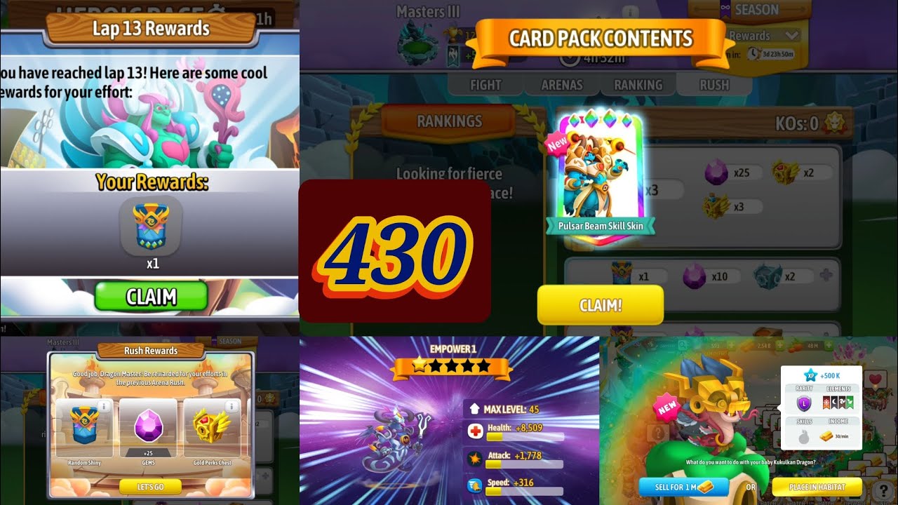 Dragon city Season10: The Baron Doom Mark Gameplay Part430 Random Shiy4 Beam Skin/Herioc Race lap 13