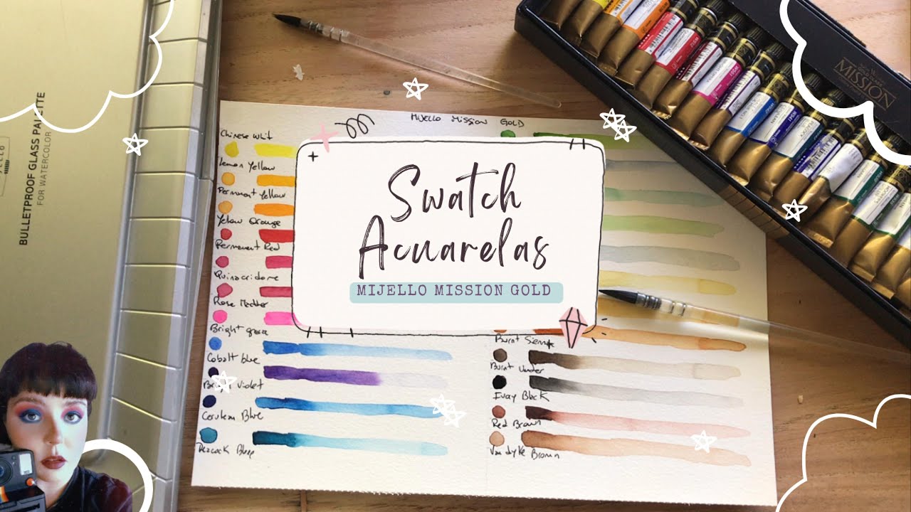 SWATCH Acuarelas MIJELLO MISSION GOLD//Watercolors //24 colores profesionales + Ilustración sorpresa