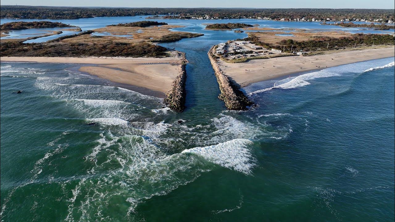 Charlestown Breachway RI, Birds Eye View of Entrance to Ninigret Pond