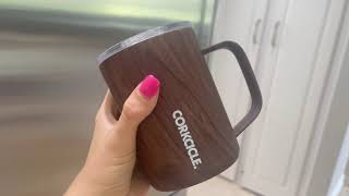 Corkcicle Triple Insulated Coffee Mug with Lid and Handle Walnut Wood Stainless Steel Travel Mug K