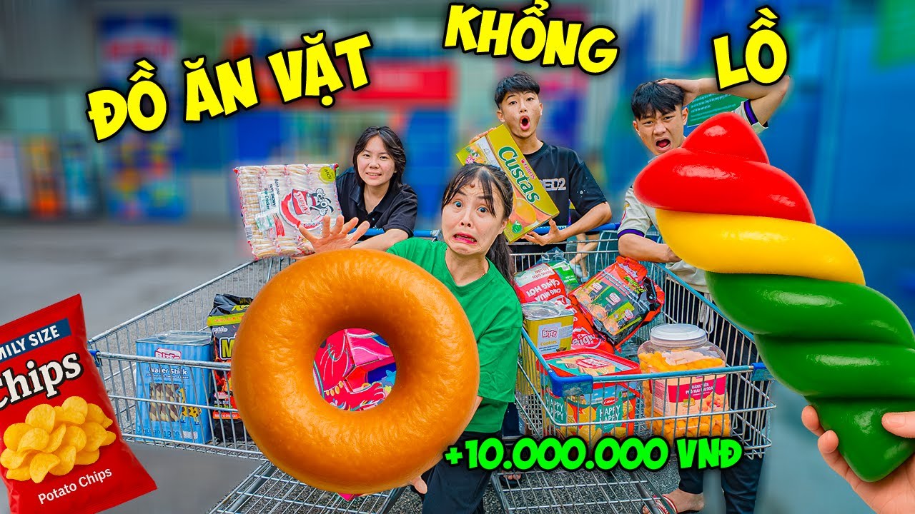 Hằng Hóng Hớt Thử Thách Mua Đồ Ăn Vặt Khổng Lồ Trong Siêu Thị Qúa Trời Đồ Ăn Khủng