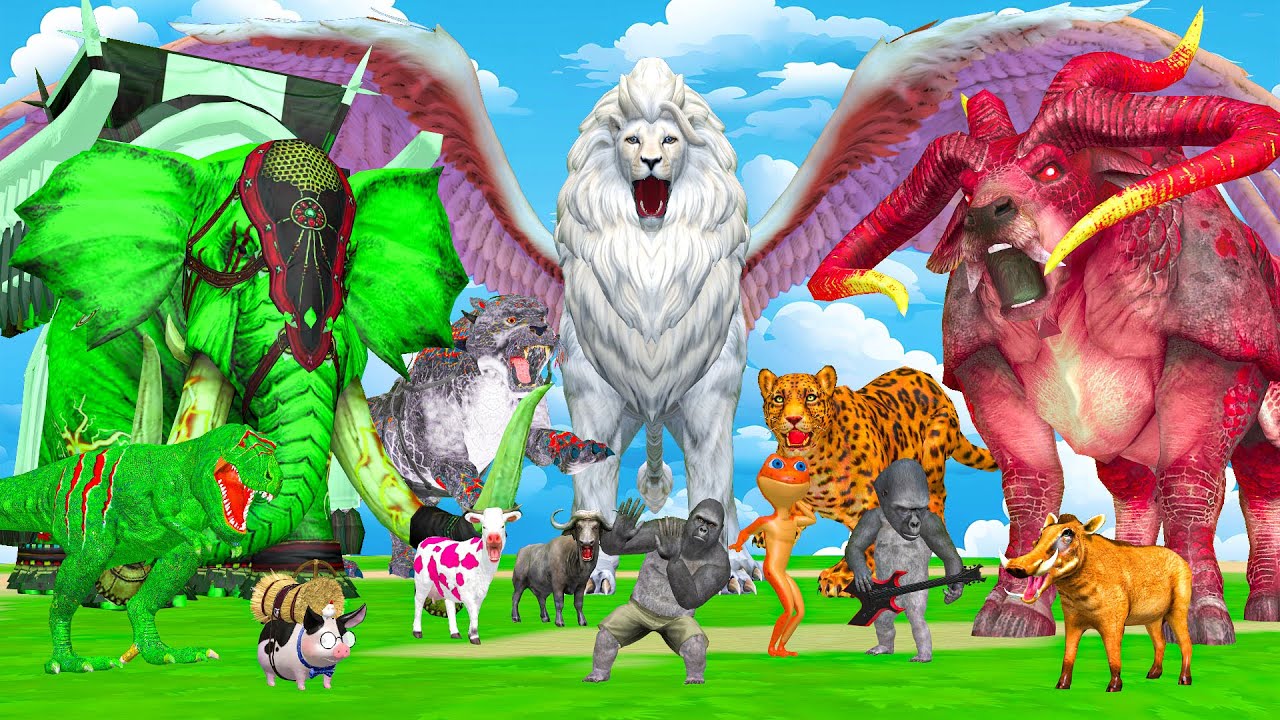 Mammoth Elephant Cow vs Giant Lion vs Zombie Dinosaur Attack Cow Cartoon Baby Elephant Gorilla