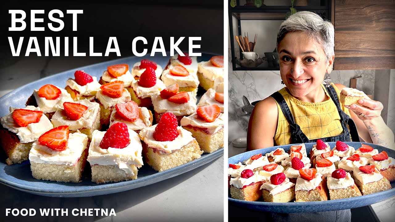 Best ever VANILLA CAKE - easy one tray bake!