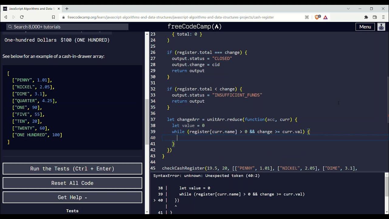 JavaScript Algorithms and Data Structures Projects | Cash Register ...