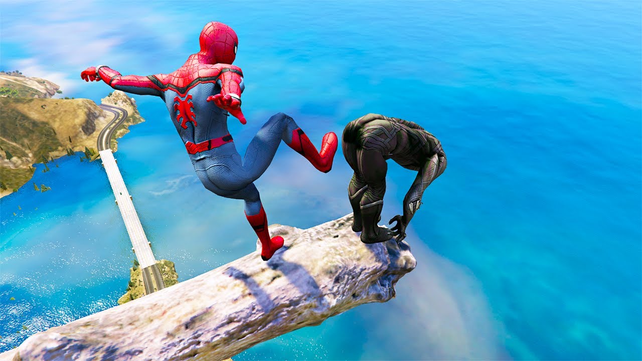 GTA 5 Water Ragdolls Spiderman VS Black Panther (GTA5 Euphoria Physics, Fails and Funny Moments)