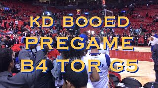 KD\/Durant enters to boos and cheers when he misses, pregame b4 Game 5 NBA Finals