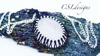 Beaded bezel set macrame cabochon
