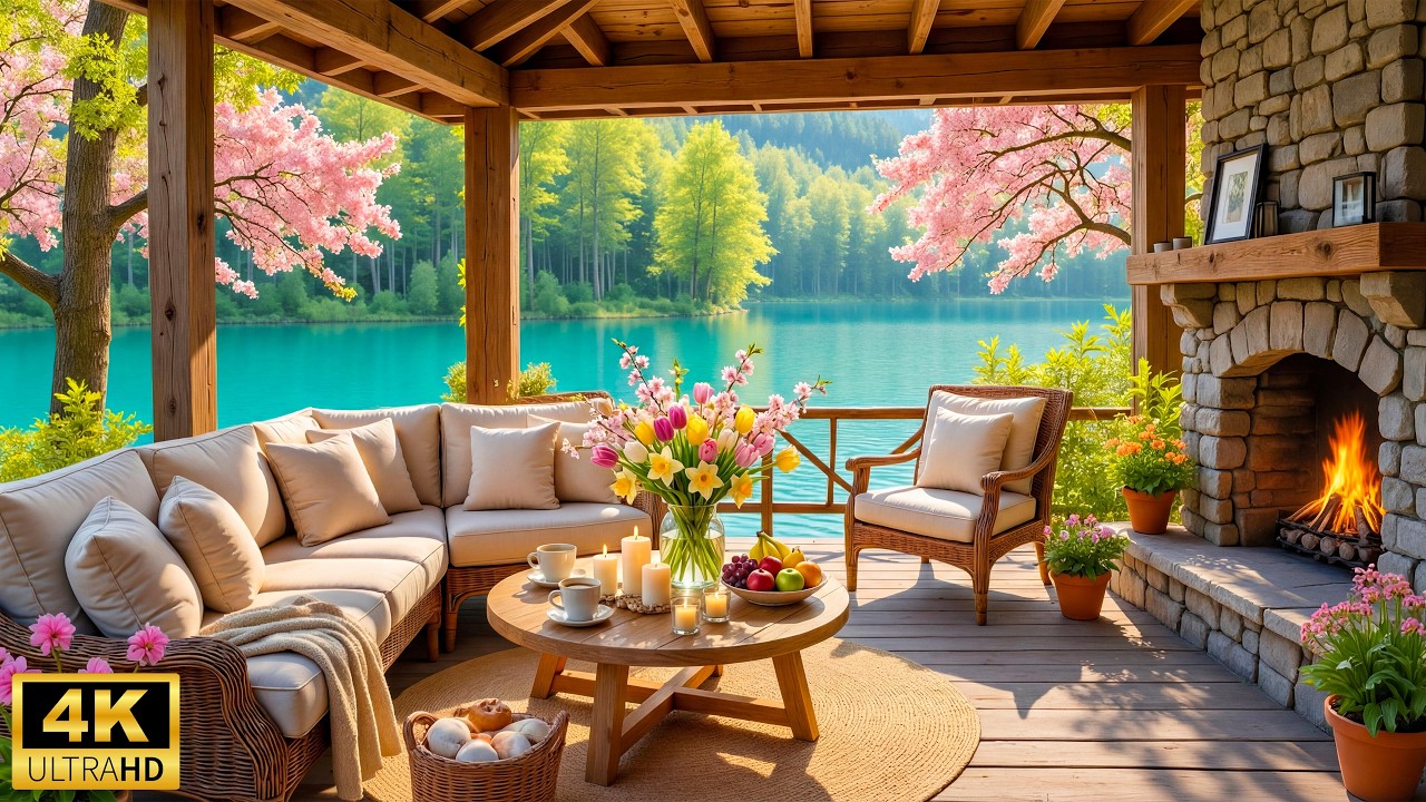 Tranquil Spring Morning at a Cozy Balcony 🌿 Relaxing Piano Music & Warm Fireplace for Calm & Focus