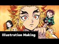 【イラストメイキング】杏寿郎エンドカード【鬼滅】