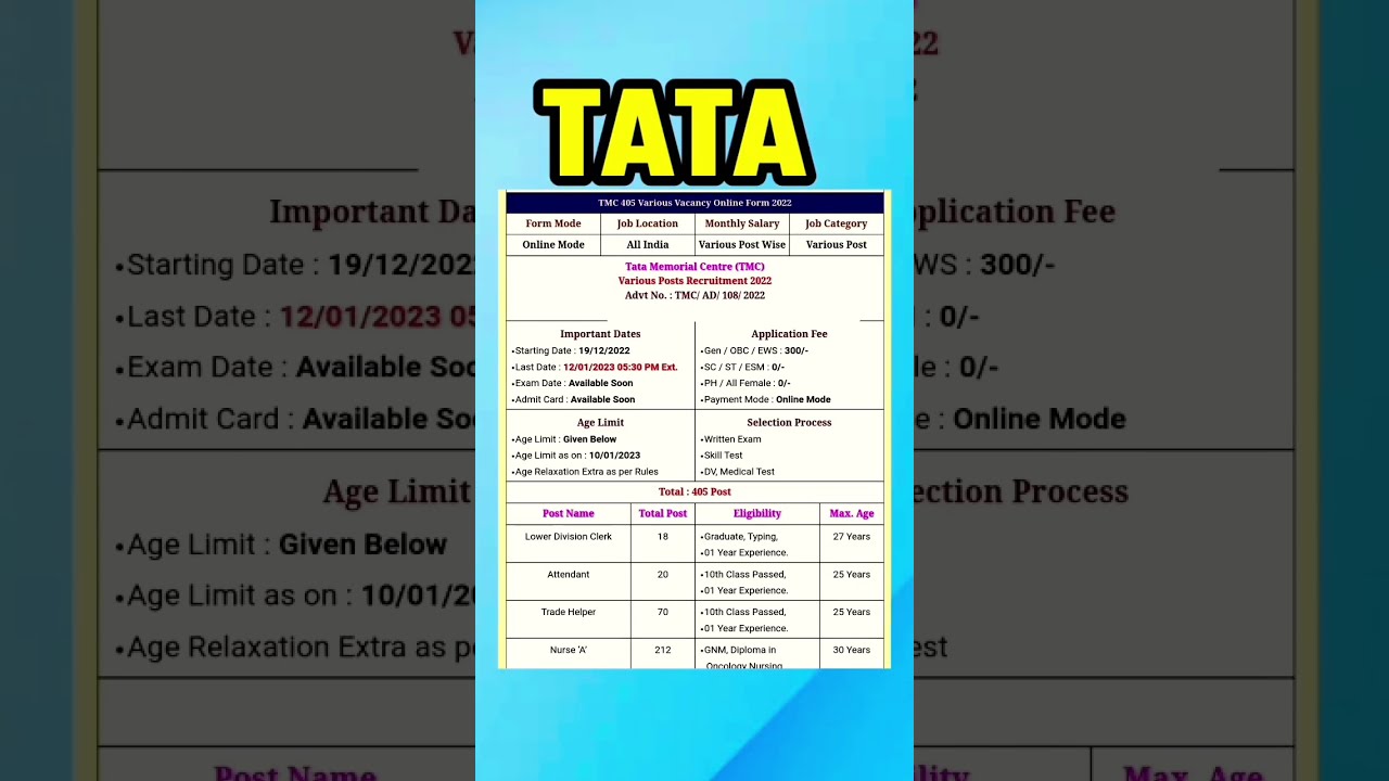 TATA Steel Job Vacancy 2023 Memorial Centre TMC Requirement Technicalstudy2023