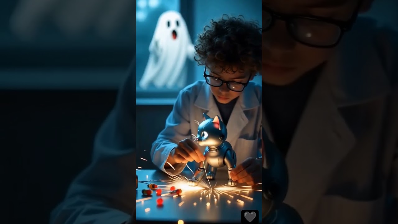 WOW 😱 | Scary Ghost Behind Kid Scientist & Robot Cat Experiment | Horror Animation Cartoon 2025 👻⚡