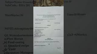 second semester paper of BSC HHA of food production mid term