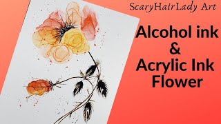 142  Alcohol ink & Acrylic Ink Flower with Leaves tutorial techniques