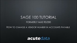 Sage 100 - How To Change A Vendor Number (formerly MAS 90 / 200)