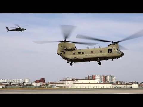 주한미군 최신 AH-64E v6  &amp;#39;<strong>아파치</strong> 가디언&amp;#39; 공격헬기,  CH-47F &amp;#39;치누크&amp;#39; 헬기 등 캠프 험프리스 이착륙 훈련