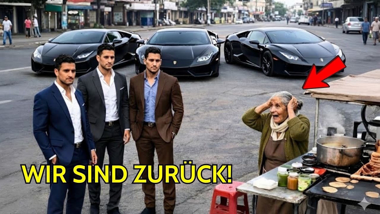 Eine arme alte Frau fütterte obdachlose Drillinge – Jahre später hielten drei Lamborghinis an ihrem