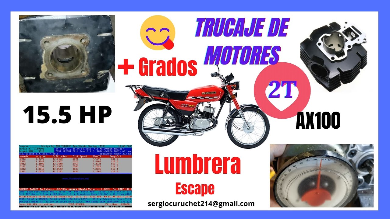 Aumentando grados escape. Cilindro de Suzuki AX100. Mayor potencia, 15.5 HP!