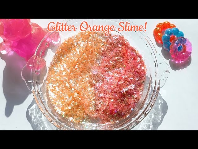 【ASMR】パチパチ✨ラメオレンジスライムを作るよ! DIY Glitter Orange Slime!  Satisfying Video!解压 史莱姆