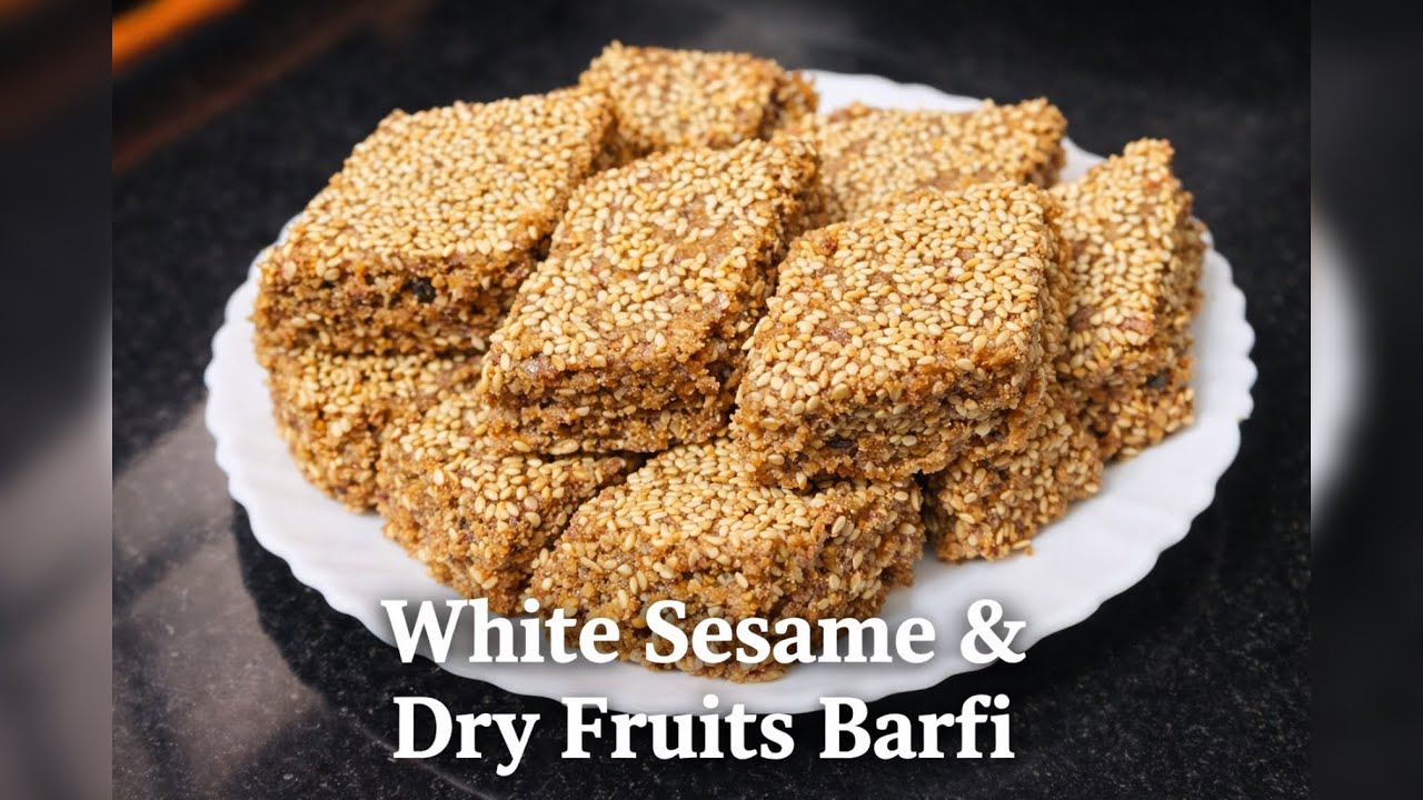 White Sesame & Dry Fruits Barfi Recipe | Healthy Winter Sweet | Til Gud Barfi 