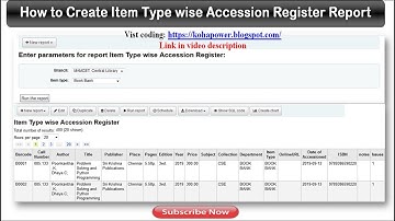 How to Create Item Type wise Accession Register Report | Lib Power Tech