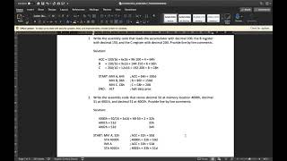 Computer Architecture (Exercises on Assembly Language Programming)