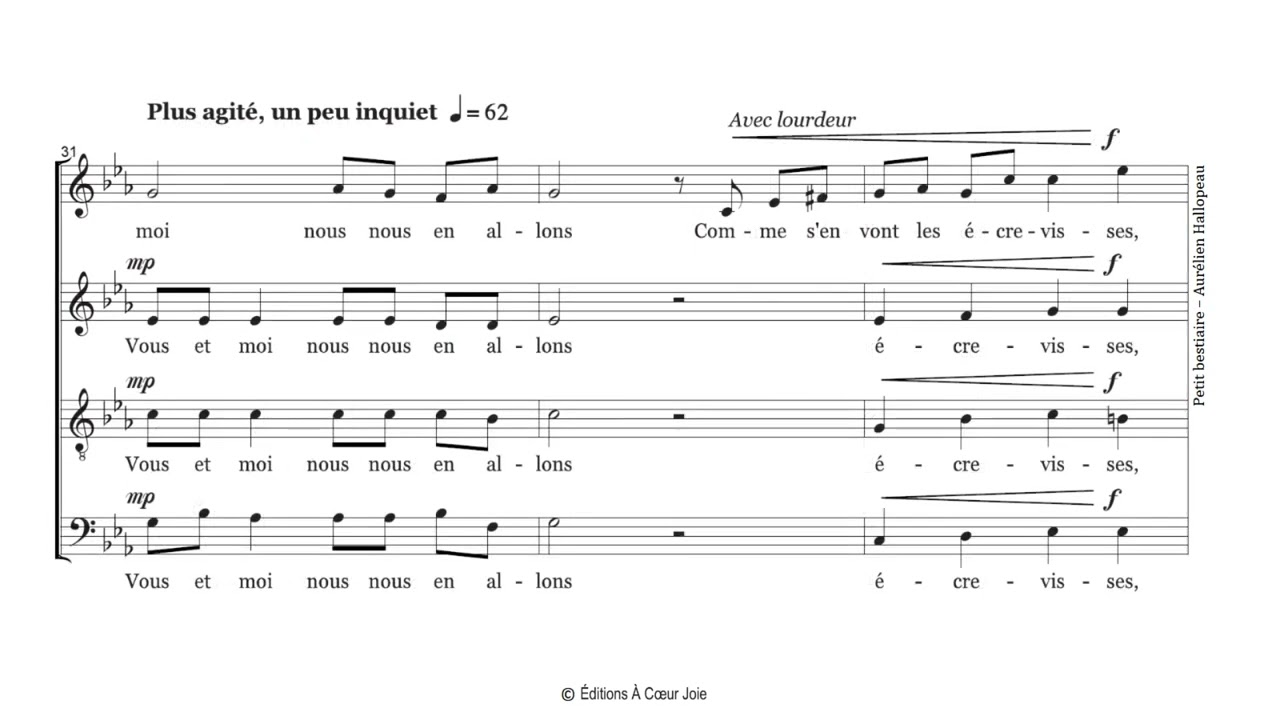 Petit bestiaire (Aurélien Hallopeau, Guillaume Apollinaire) - SATB