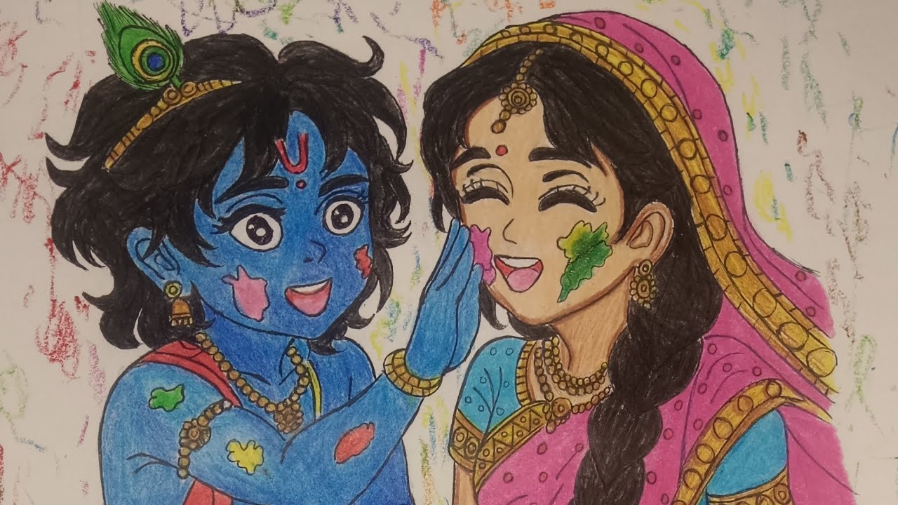 Happy Holi 🙏❤ RADHA KRISHNA ❤ LIVE VIDEO / COLOUR PENCIL ✏️ LIVE #art #pencilportrsit #artstyle 