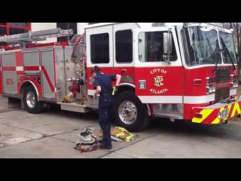 ATLANTA FIRE AND RESCUE ENGINE 15 & TRUCK 15 RESPONDING FROM STATION 15 ON 10TH ST. IN ATLANTA, GA.