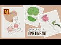 HOW TO MAKE A ONE LINE ART DESIGN : FACE, ROSE, TROPICAL LEAF. ADOBE ILLUSTRATOR TUTORIAL.