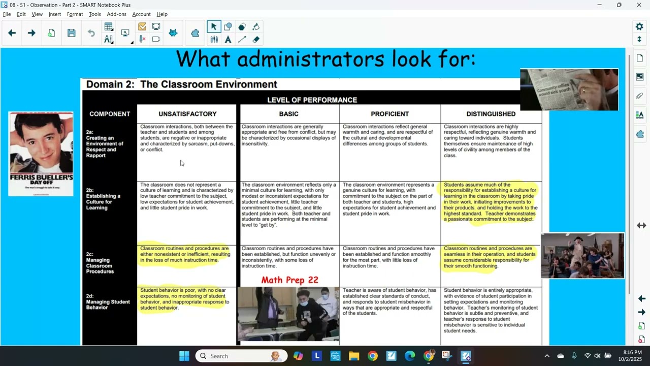 Teacher Time - The Observation - Classroom Environment - Domain 2