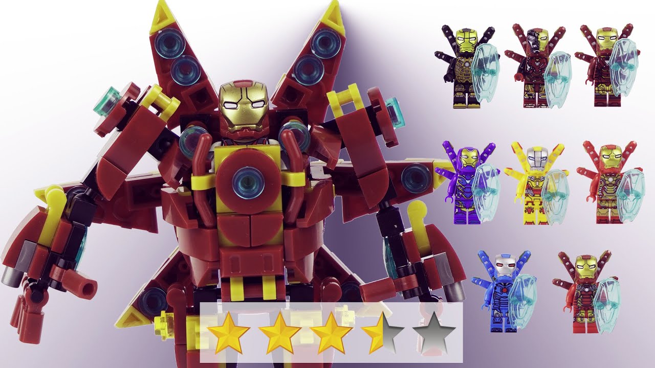 Lego Iron Man Mech and nano weapons and 8 minifigs build and show, Stop-Motion  | unoffical Lego
