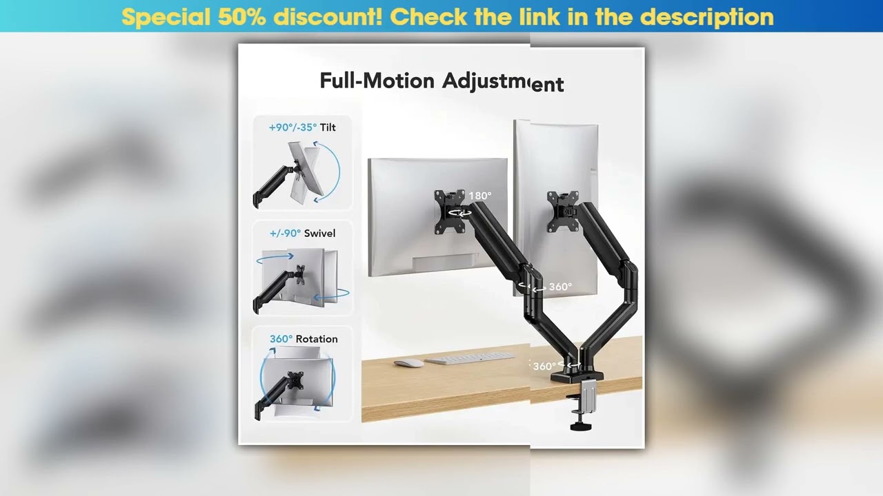 Dual Monitor Mount for 1332 Screens Adjustable Dual Monitor Stand with 180 Swivel Tilt 360