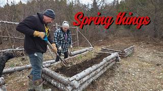 Off grid living in Newfoundland Canada. Spring planting, repairs & packing wood for next winter