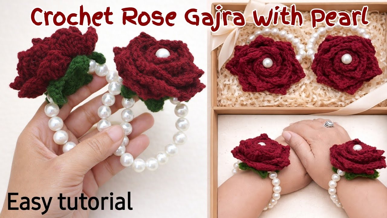 🌹 Crochet Rose Gajra with Pearl 🌸 | Bridal Hand Gajra Making Tutorial ✨ | Super Easy Design