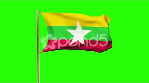 Burma Flag With Cloud Waving In The Wind. Green Screen, Alpha Matte. Loopable