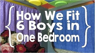We built 3 sets of twin-size bunk beds to make "rooms" within a room so each boy could have privacy and a personal space, but still 