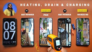 Moto G57Power vs Realme P4x vs Moto G67Power vs Realme Narzo90 : Battery Drain &amp; Heating Test.
