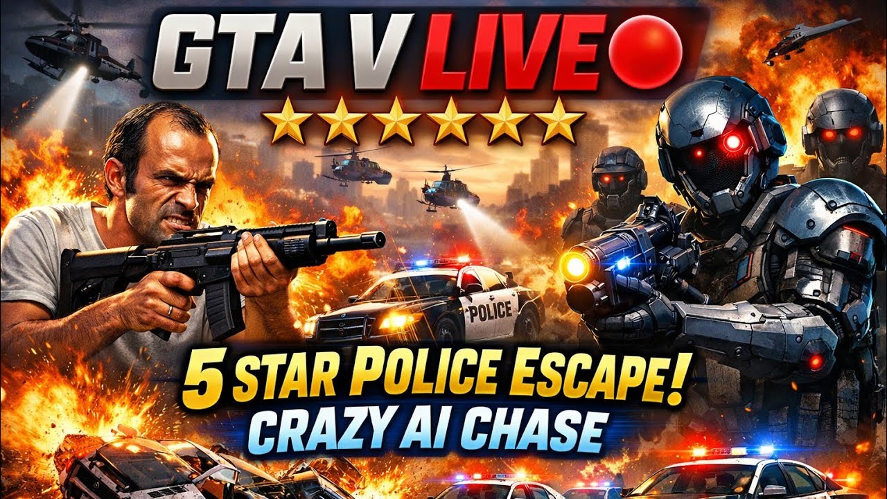 GTA V LIVE 🔴 5 STAR POLICE ESCAPE 😱 part-5 