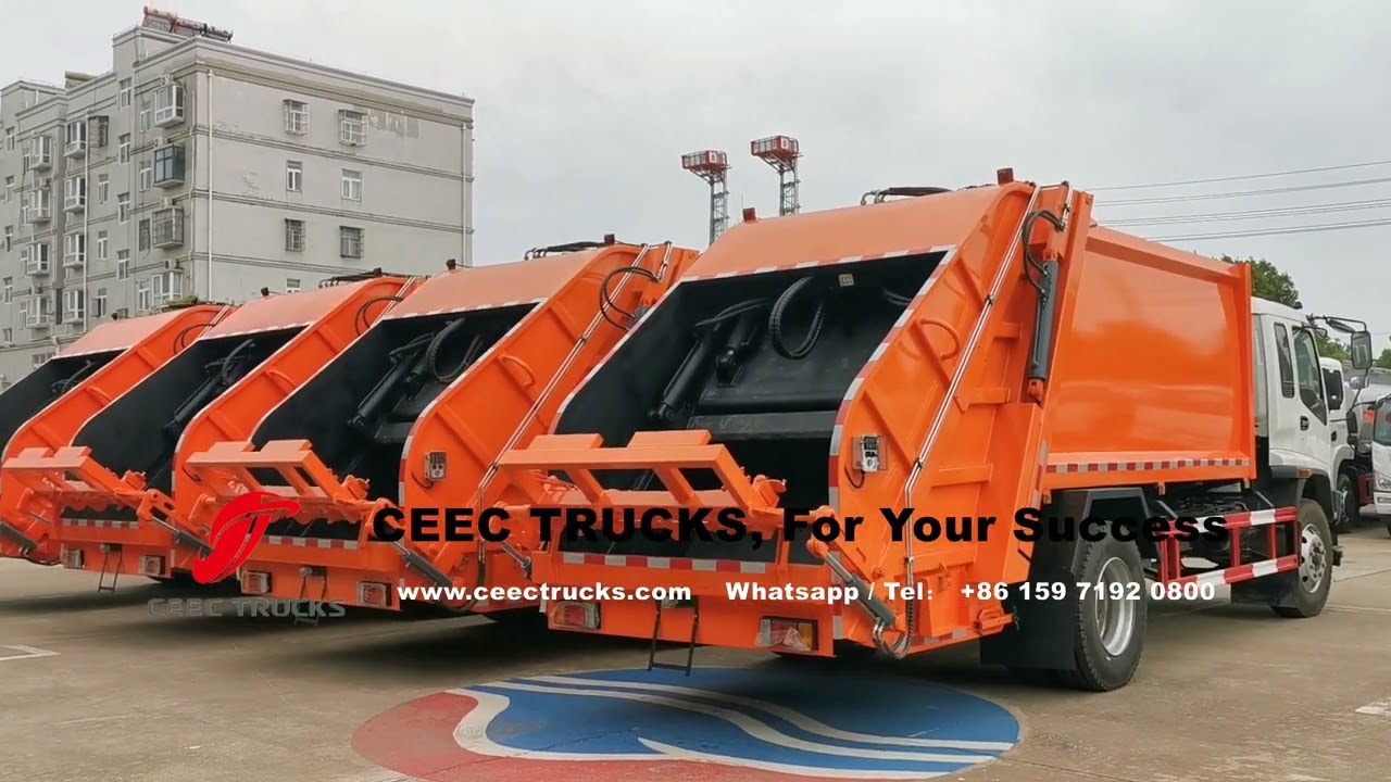 ISUZU 12 Cubic Meter trash compressor truck export to Dubai by RORO