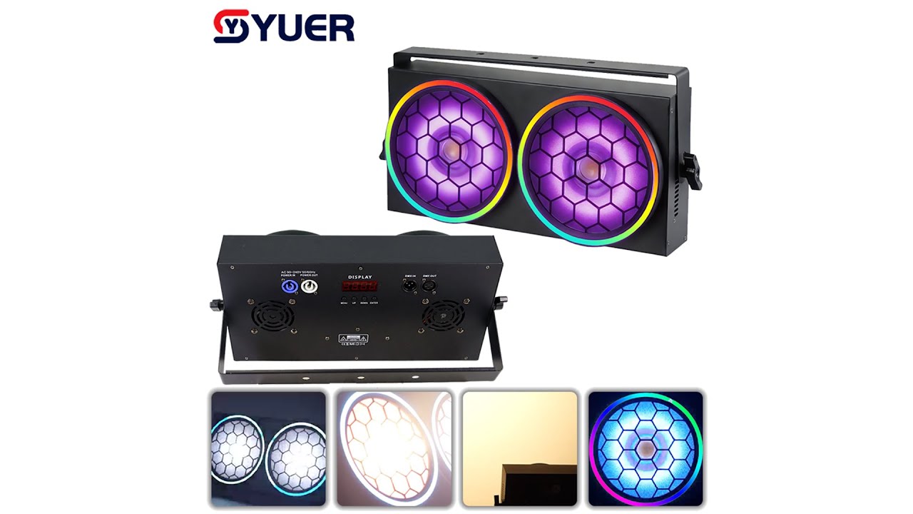 YUER™️NEW LED 2Eyes 2x100W COB Blinder Light With Ring +48X0.2W RGB Voice Control DMX512
